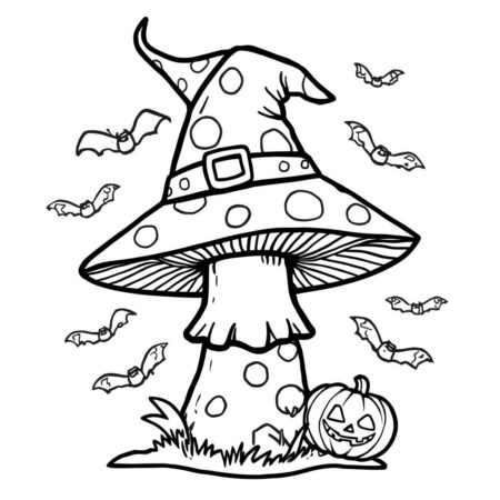Cogumelo de Halloween (Desenho para Colorir)