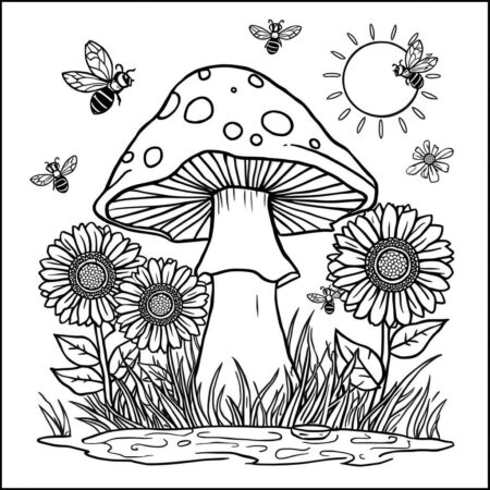 Cogumelo e Cenas de Verao (Desenho para Colorir)