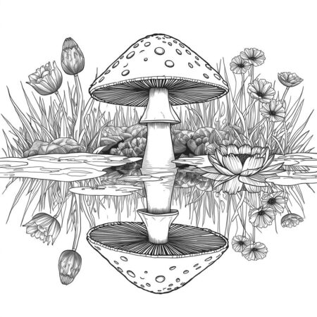 Cogumelo e Espelhos (Desenho para Colorir)