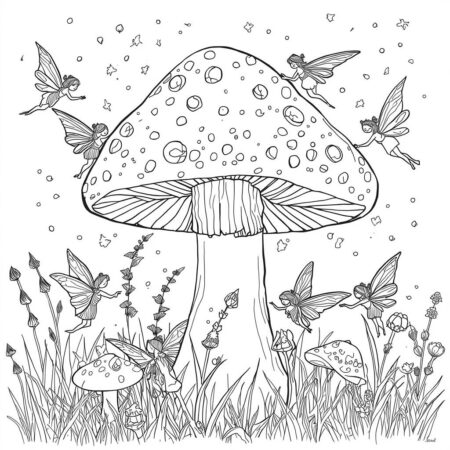 Cogumelo e Fadas (Desenho para Colorir)