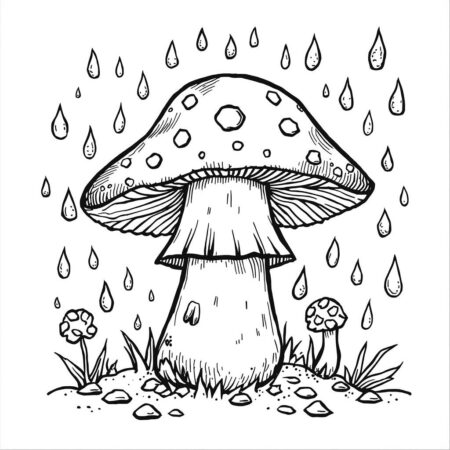 Cogumelo e Gotas de Chuva (Desenho para Colorir)