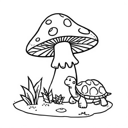 Cogumelo e Tartarugas (Desenho para Colorir)
