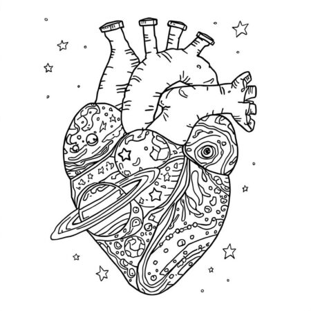 Coracao Espacial (Desenho para Colorir)