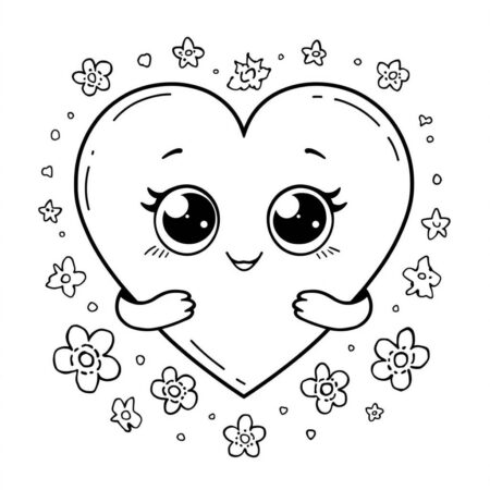 Coracao Kawaii Fofo (Desenho para Colorir)