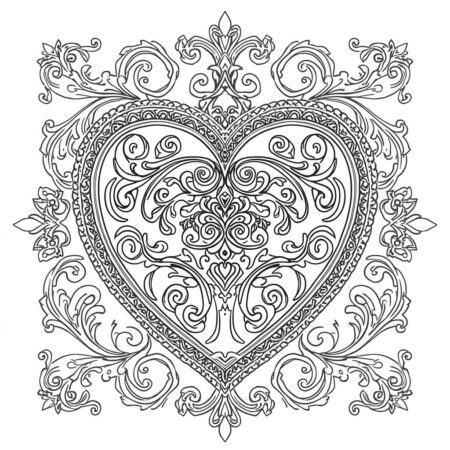 Coracao Vintage Ornamental (Desenho para Colorir)