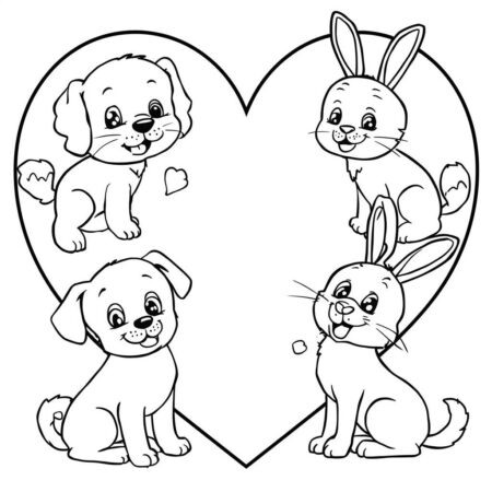 Coracao com Animais (Desenho para Colorir)