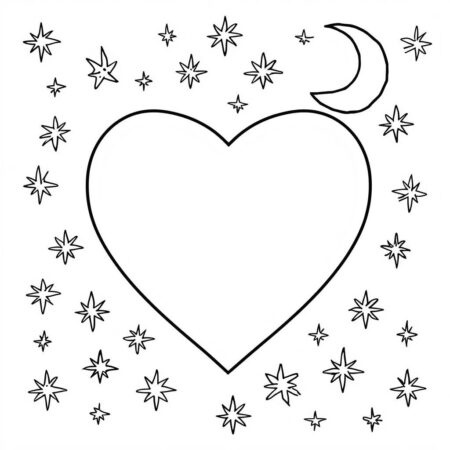 Coracao com Estrelas (Desenho para Colorir)