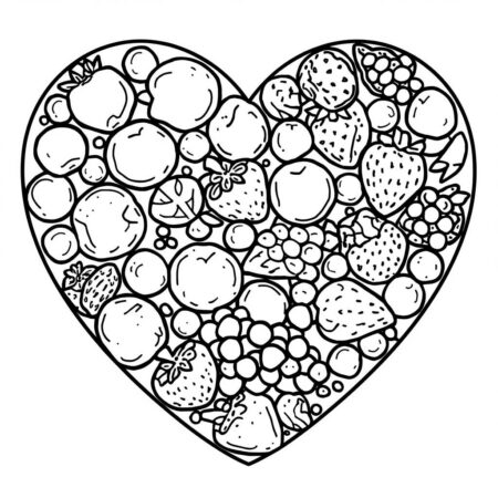 Coracao com Frutas (Desenho para Colorir)