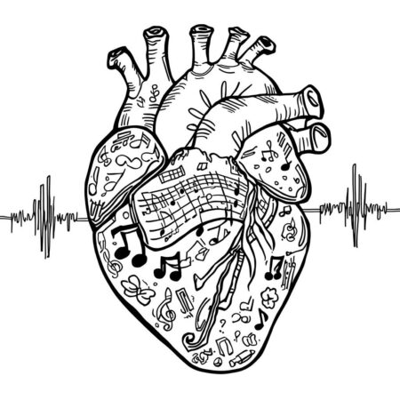 Coracao com Musica (Desenho para Colorir)