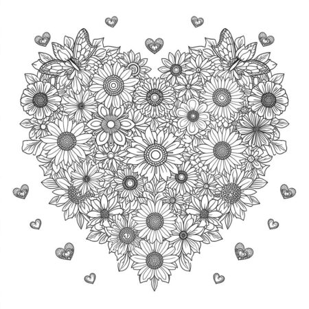 Coracao com flores Para Meninas (Desenho para Colorir)