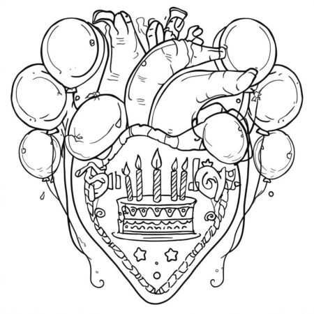 Coracao de Aniversario (Desenho para Colorir)