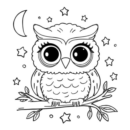 Coruja Kawaii Fofa (Desenho para Colorir)