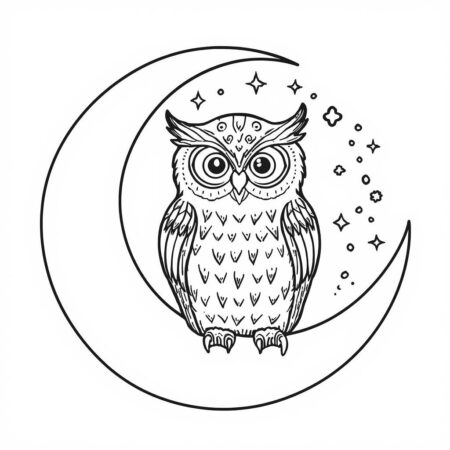 Coruja Noturna na Lua (Desenho para Colorir)