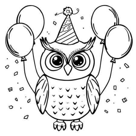 Coruja com Chapeu de Festa (Desenho para Colorir)