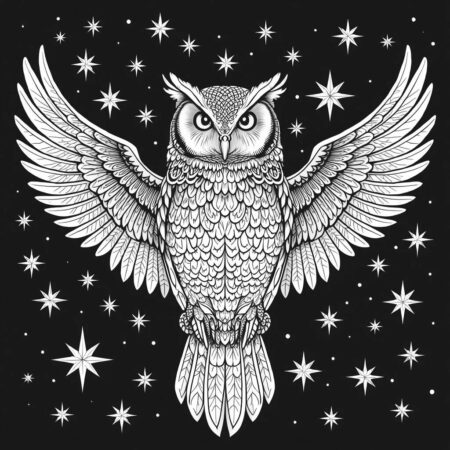 Coruja com Estrelas Brilhantes (Desenho para Colorir)