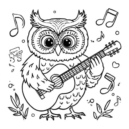 Coruja com Instrumentos Musicais (Desenho para Colorir)