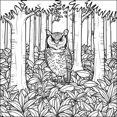 Coruja na Floresta (Desenho para Colorir)