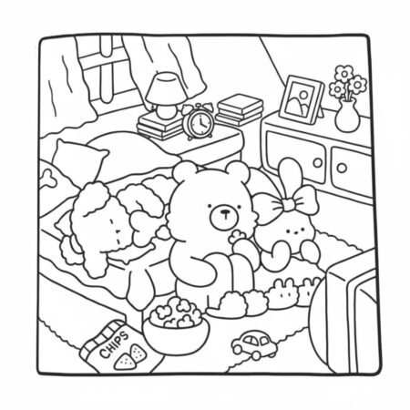 Cozy Friends assistindo TV (Desenho para Colorir)