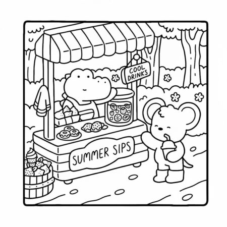 Cozy Friends na barraca de bebidas (Desenho para Colorir)