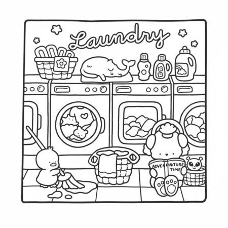 Cozy Friends na lavanderia (Desenho para Colorir)