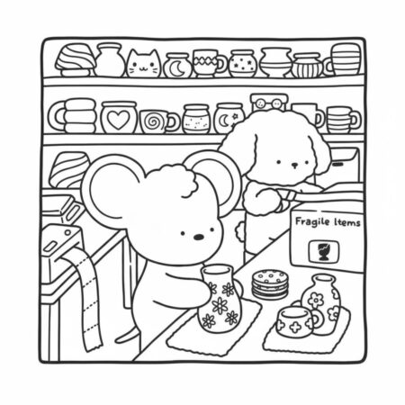 Cozy Friends na loja (Desenho para Colorir)