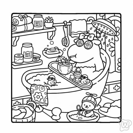Cozy Friends no banho (Desenho para Colorir)