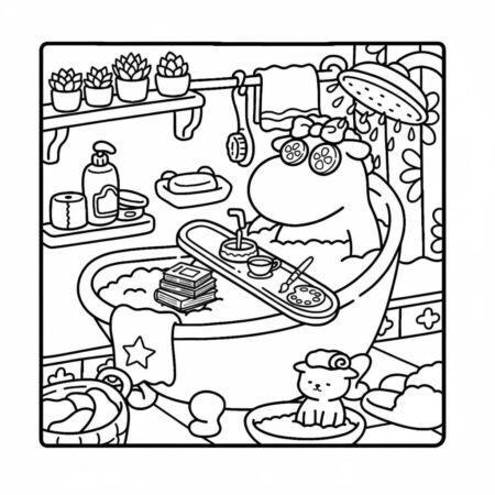 Cozy Friends no banho (Desenho para Colorir)
