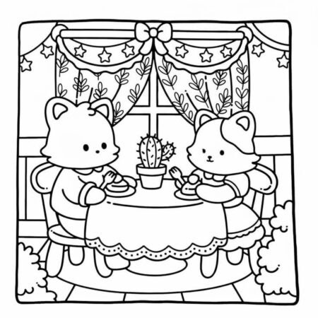 Cozy Friends no café (Desenho para Colorir)