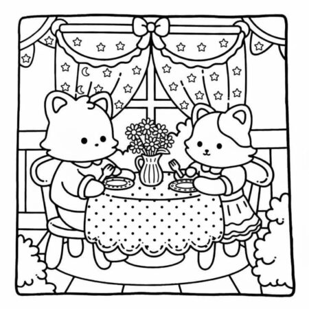 Cozy Friends no chá da tarde (Desenho para Colorir)