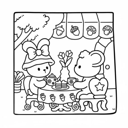 Cozy Friends no chá da tarde (Desenho para Colorir)
