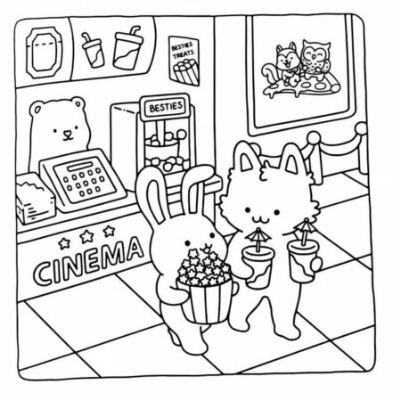 Cozy Friends no cinema (Desenho para Colorir)