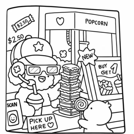 Cozy Friends no cinema (Desenho para Colorir)