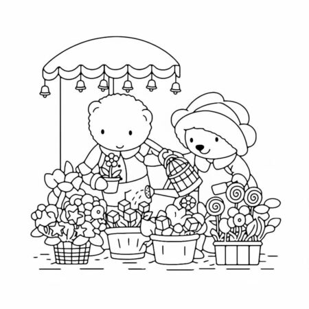 Cozy Friends no mercado de flores (Desenho para Colorir)