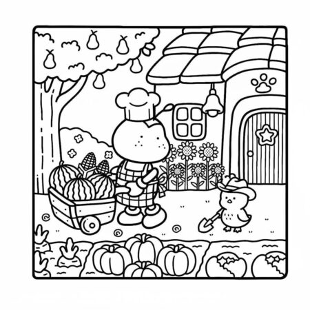 Cozy Friends no pomar (Desenho para Colorir)