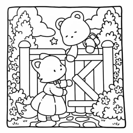 Cozy Friends no portão (Desenho para Colorir)