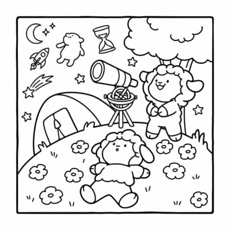 Cozy Friends observando as estrelas (Desenho para Colorir)