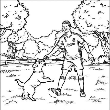 Cristiano Ronaldo e o Cao (Desenho para Colorir)