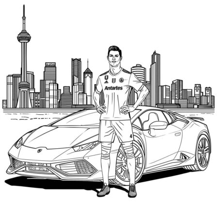 Cristiano Ronaldo e o Carro (Desenho para Colorir)