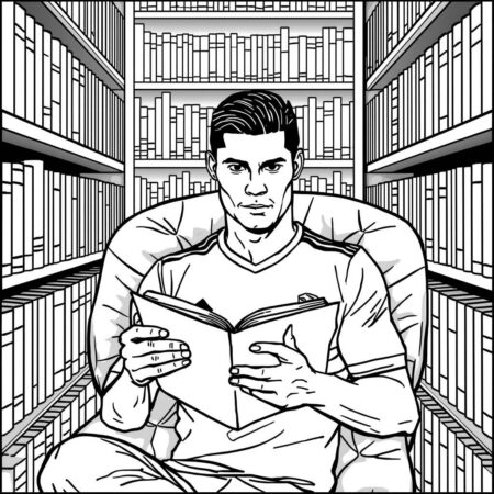 Cristiano Ronaldo e o Livro (Desenho para Colorir)