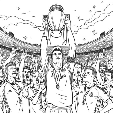 Cristiano Ronaldo e o Trofeu (Desenho para Colorir)