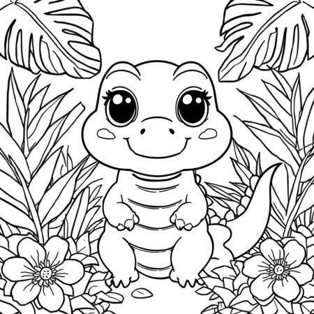 Crocodilo Kawaii (Desenho para Colorir)