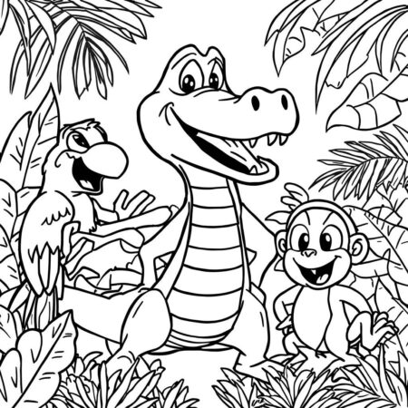 Crocodilo e Amigos (Desenho para Colorir)