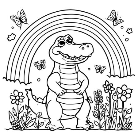 Crocodilo e Arco iris (Desenho para Colorir)