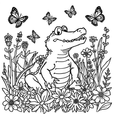 Crocodilo e Cores (Desenho para Colorir)