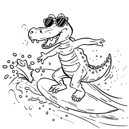 Crocodilo e Surf (Desenho para Colorir)