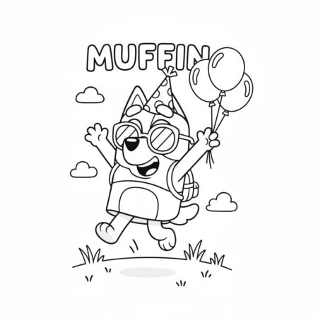 Desenho da Bluey Celebrando com Muffin para colorir (Desenho para Colorir)