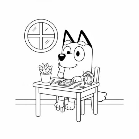 Desenho da Bluey Estudando para colorir (Desenho para Colorir)