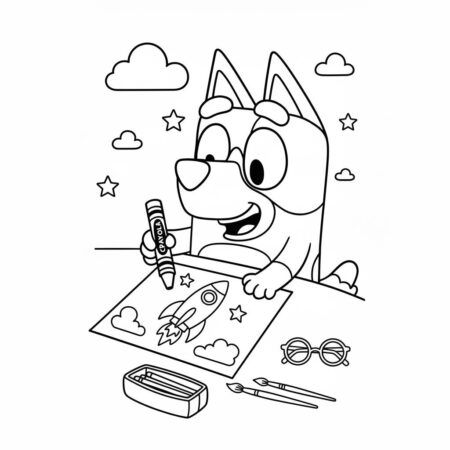 Desenho da Bluey Pintando um Foguete para colorir (Desenho para Colorir)