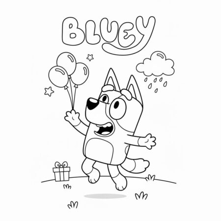 Desenho da Bluey com Balões para colorir (Desenho para Colorir)