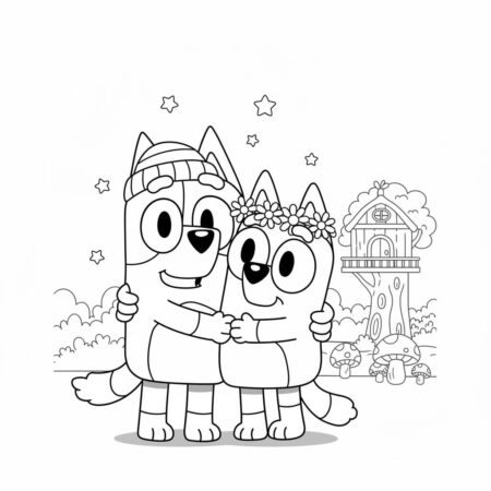 Desenho da Bluey e Bingo Abraçando para colorir (Desenho para Colorir)